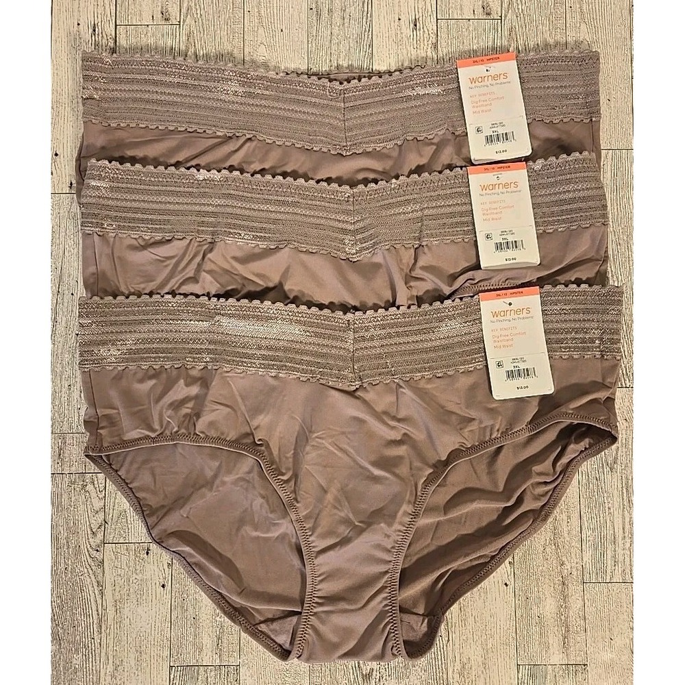 Warners Hipster Panties 3XL (10) Lace Underwear No Pinching Womens Lot of 3